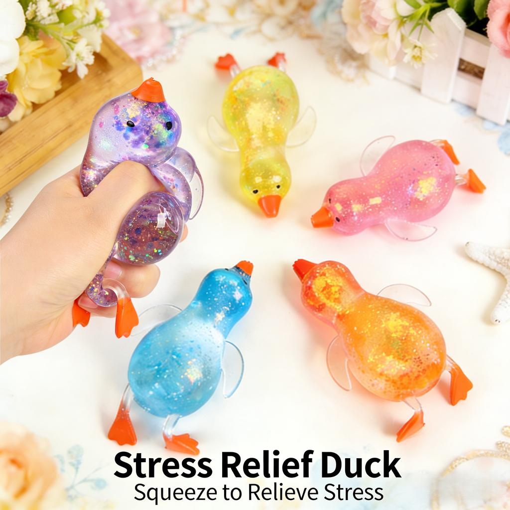 Glitter Duck Squishy Toy, Slow Rising Stress Relief Squeeze Toy For Adults, Fidget Sensory Toys For Anxiety, Party Favors, Birth