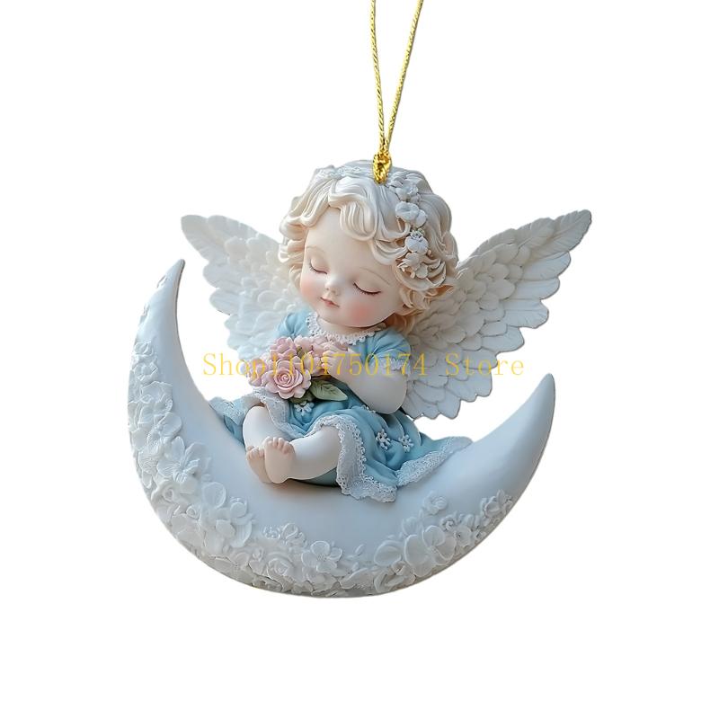 Festives 2D Angel Baby On Moon Design Acrylic Pendant Auto Decors Creative Holiday Present top sale