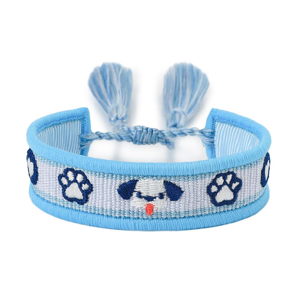 Trendy Handmade Woven Pet Bracelet with Love Embroidery and Tassels