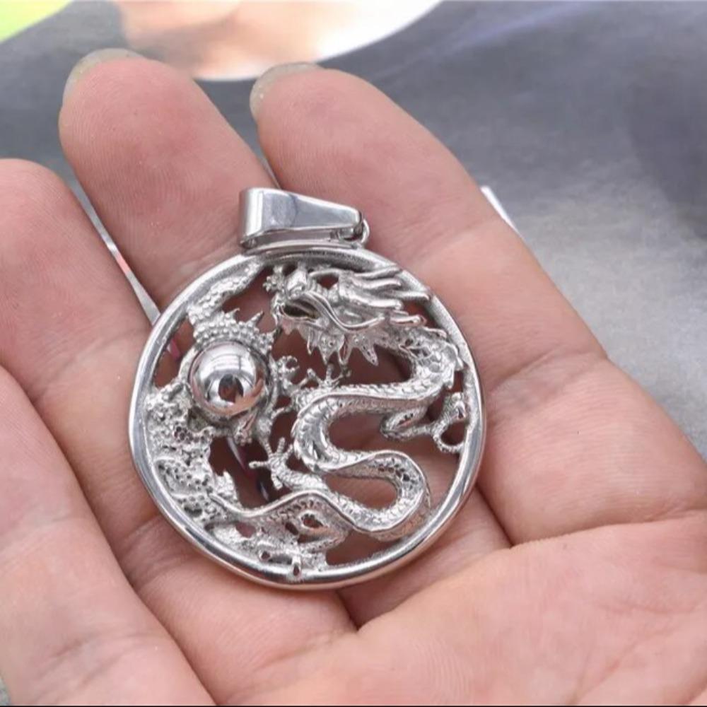 Round Chinese Style Necklace Alloy Men's Lucky Charm New Dragon Signet Pendant  Men