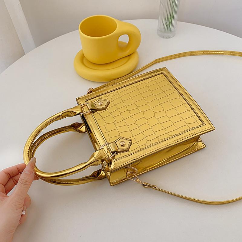 Trendy Small Crossbody Pu Bag 2023 Summer Fashionable Handbag Street Style Black Orange Silver Gold Purple