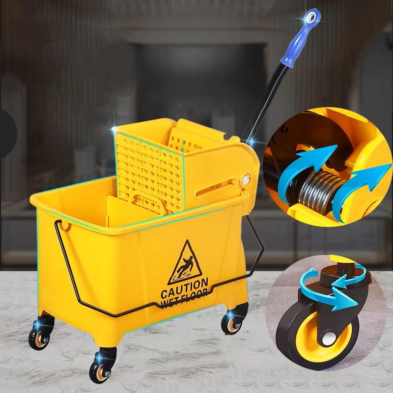 32Qt Heavy Duty Squeezer Mop Bucket with Side Press Wringer for All-In-One Floor Cleaning Ideal for Household Restaurant