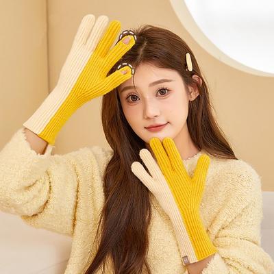 Comfortable Two-tone Winter Knitted Gloves Windproof Breathable Thicken Warm Gloves Cold-Proof Women Gloves Driving