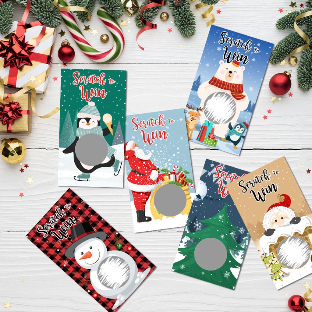 Christmas Party Cartoon Snowman Christmas Tree DIY Raffle Scratch Card Game Card Set