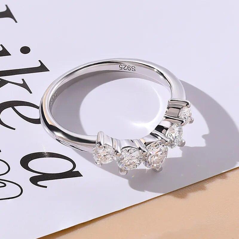 All Moissanite 0.9CT Ring Solid Sterling Silver Crown V-shaped Rings Plated 18K White Gold Fashion Women's Jewelry