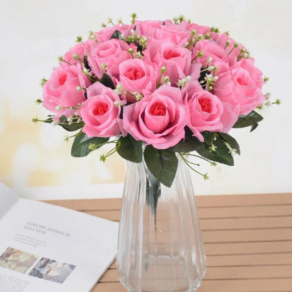 

Hight Quality Fake Rose Flower Artificial Rose Silk Cloth Artificial Flowers Fake Wedding Bouquet Party Bedroom белый