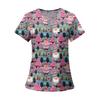 Women's Fashion Printed Short Sleeve V Neck Pattern Tops Pocket Working T-shirts
