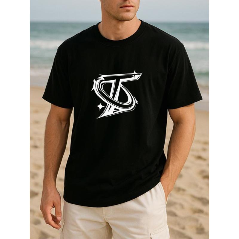 European Size Artistic Letter Print, Simple and Fashionable for Men, All-season Casual Men's T-shirt, Men's Wear