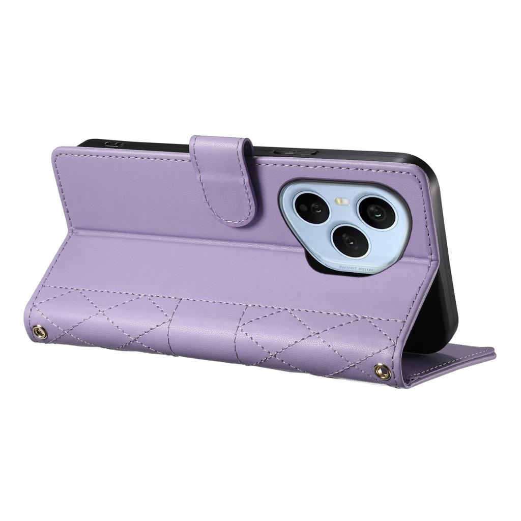 For Honor 400 Pro 5G (Global) Case Rhombus Stitching Wallet Stand Leather Phone Cover with Long/Short Strap