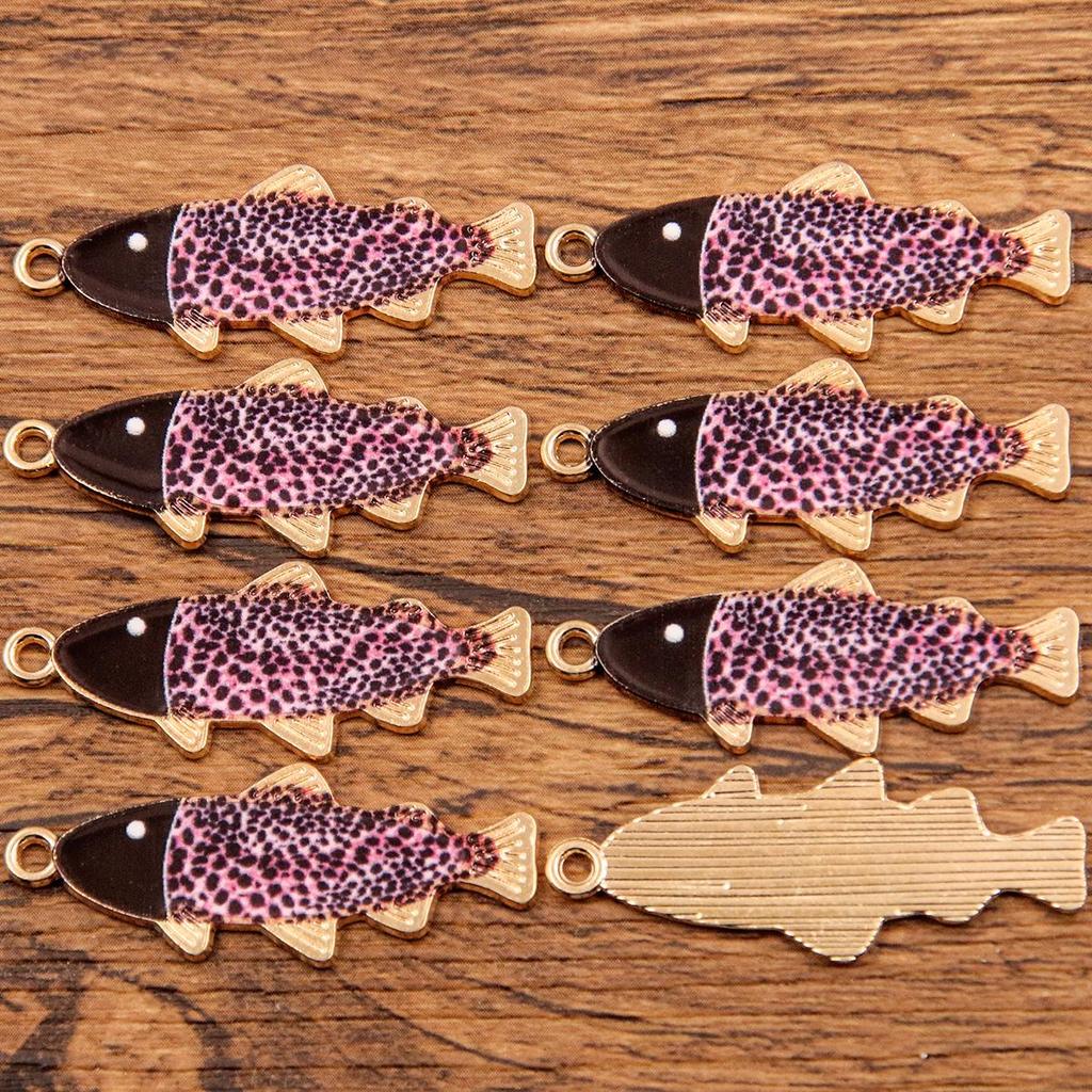 9-Color Small Fish Pendant, 14x35mm Alloy Charm, KC Gold Enamel Sea Animal Accessory