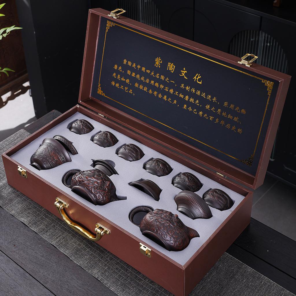 New High-end Purple Pottery Kung Fu Tea Set Light Luxury Home Gifts Business Banking Company Merchandise Gifts