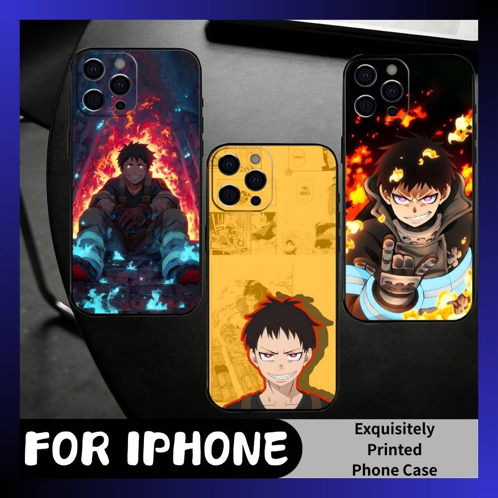FF Anime S-SHINRA Post Gedruckt Handyhülle Für iPhone17,16,15,14,13,12 Plus,Max Weiches Silikon Schwarze Hülle
