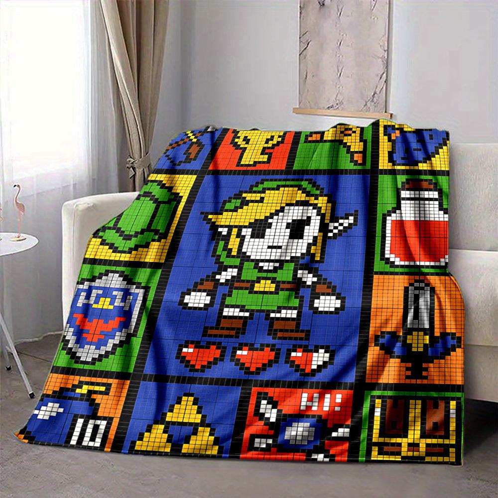 1pc Legend of Zelda Pixel Art Flannel Throw Blanket - HD Printed Lightweight Soft Warm All-Season Blanket for Sofa, Bed, 80x120cm