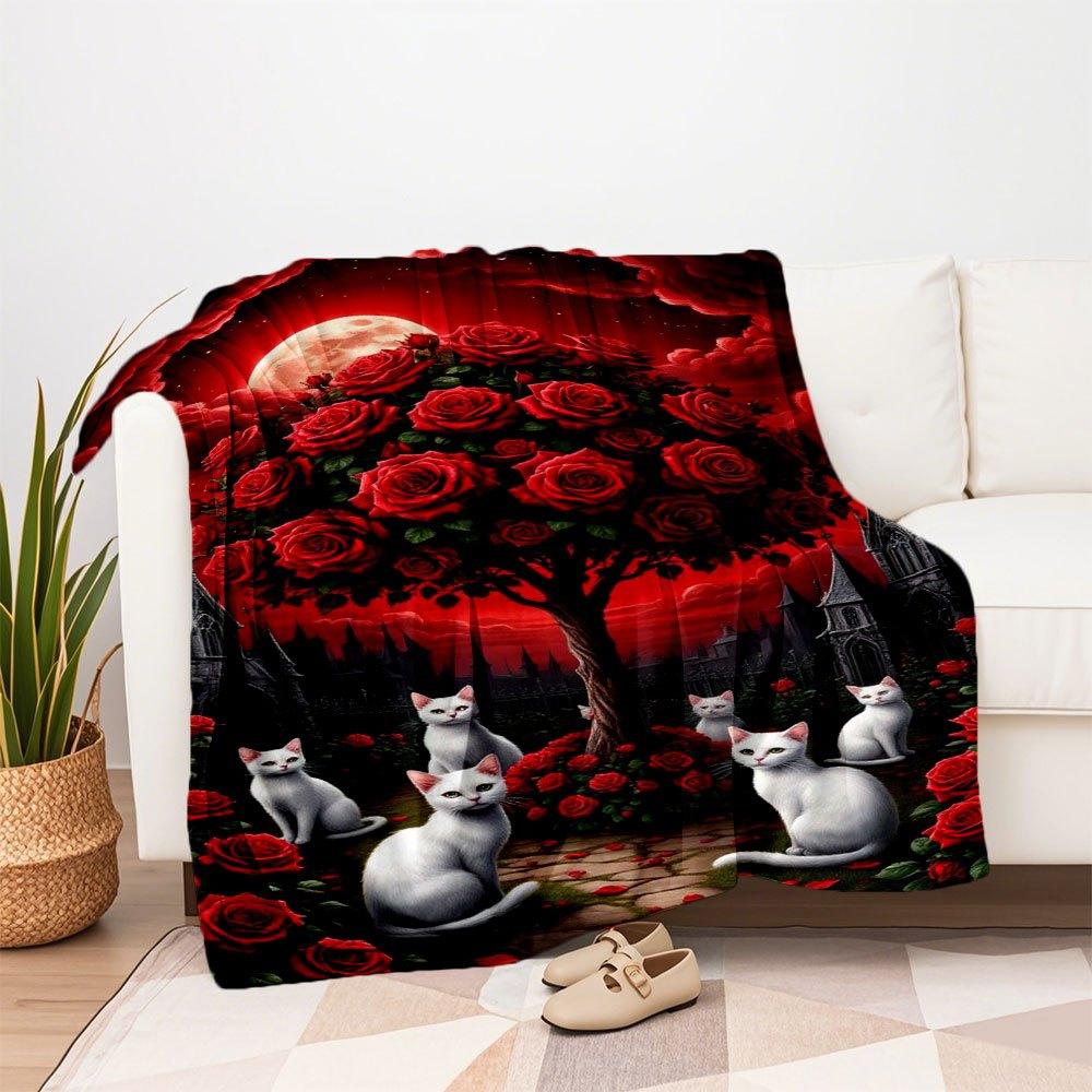 Enchanted Rose Garden Fantasy Wall Art PrintBlanket Flannel Throw Blanket for Sofa, Bed, Travel, Camping, Office, Couch, Chair