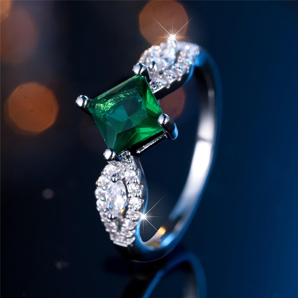 

Кольца с зеленым цирконием в форме принцессы для женщин, серебряные, обручальные кольца, романтические свадебные украшения для вечеринки, подарок 8