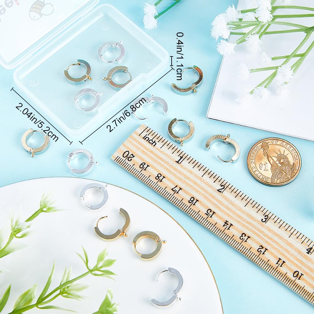 Beebeecraft 1 Box 16Pcs Round Leverback Hooks 24K Gold & 925 Sterling Silver Plated Stainless Steel Huggie Hoop Earrings Findings French Ear Wire