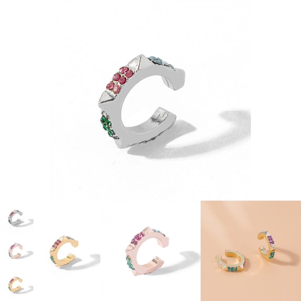 Elegant Alloy Geometric Ear Cuffs With Colorful Rhinestones For Trendy Women