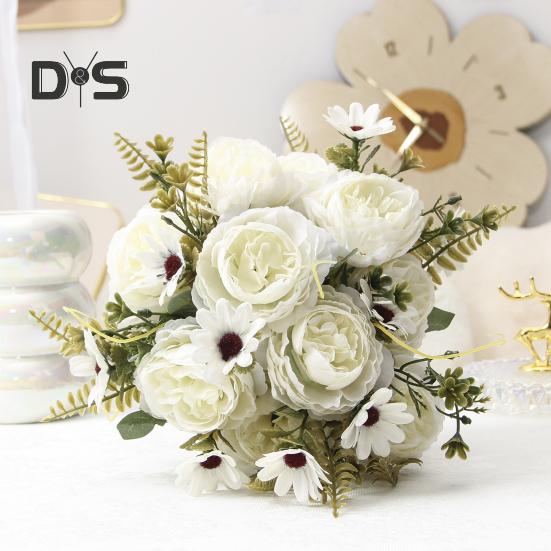 Bouquets de fleurs artificielles, fausses marguerites et pivoines, bouquets de fausses fleurs, centres de table pour la maison, composition florale, décoration de mariage ou d'hôtel