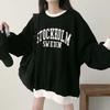 Navava Women Loose Fit Color Block Lettering Long Sleeve Sweatshirt Nt3031