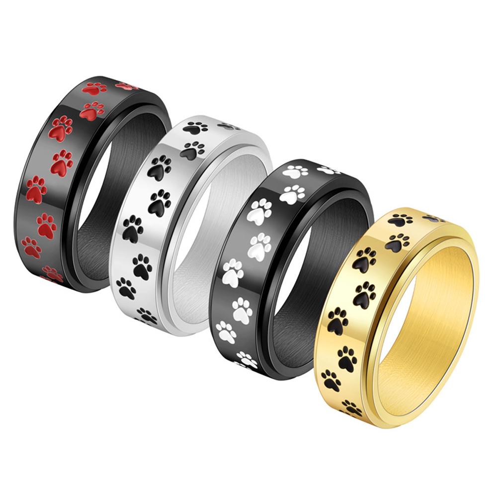 Titanstahl Drehbarer Hundepfotenring für Herren Punk Gothic Verstellbar 8MM Breite Band Einzigartiger Mechanischer Schmuck Geschenk für Ihn