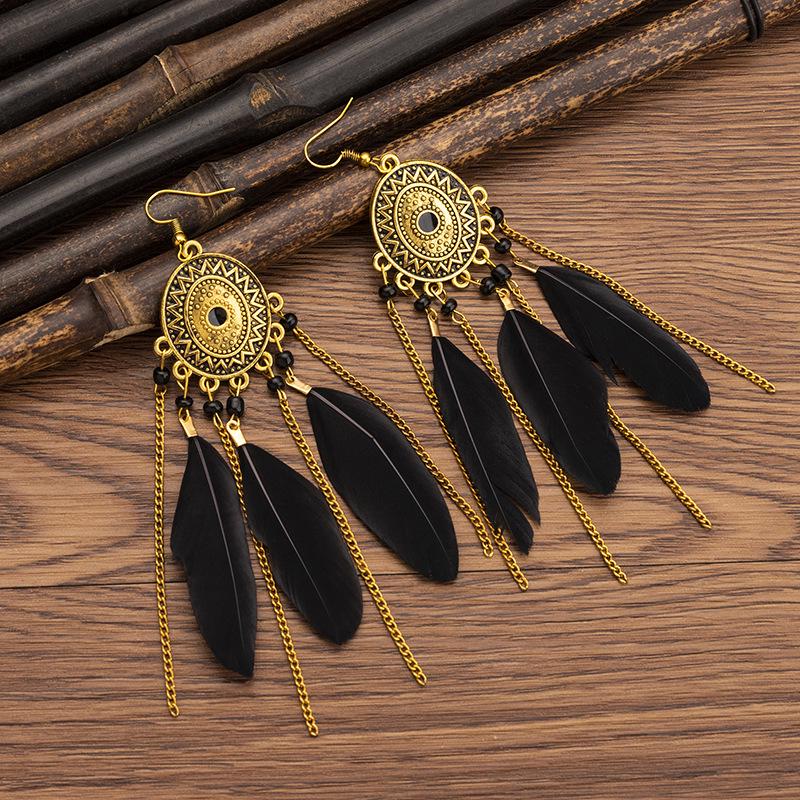 Bohemian Long Tassel Feather Earrings - Trendy Douyin-Inspired Design for Women
