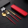 3pcs Thin Portuguese Portable Stainless Steel Cutlery Chopsticks, Forks, Spoons, Student Home Outdoor Picnic Tableware