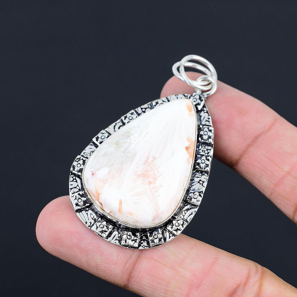 Daughters Day Sale 925 Sterling Silver Natural Scolecite Handmade Bezel Pendant