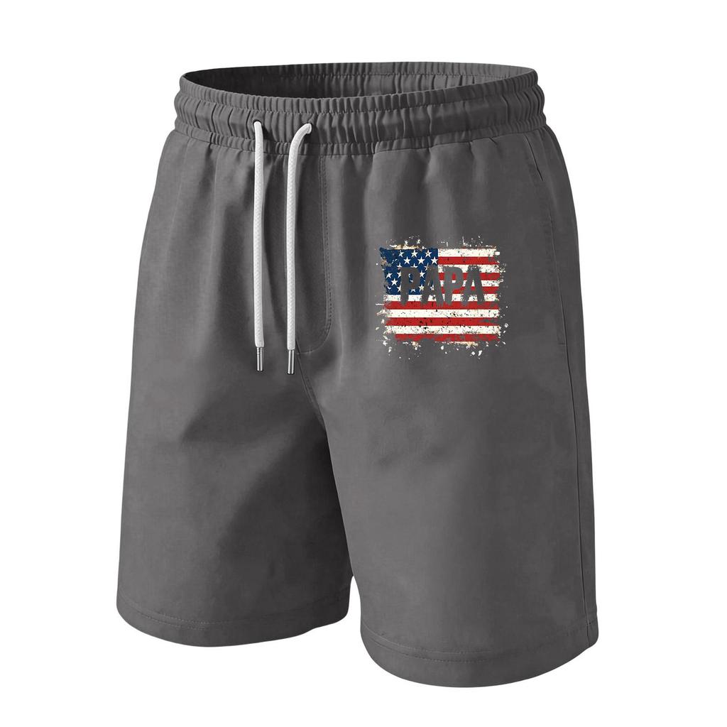 Men Drawstring Waist Casual Shorts with Flag Print Relaxed Fit Lightweight Soft Fabric Elastic Waistband for Daily Wear