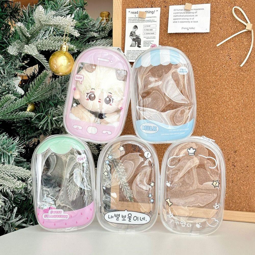 New Cute 13cm Plush Doll Out Bag PVC Transparent Storage Case Mini Doll Display Box Portable Data Cable Storage Bag