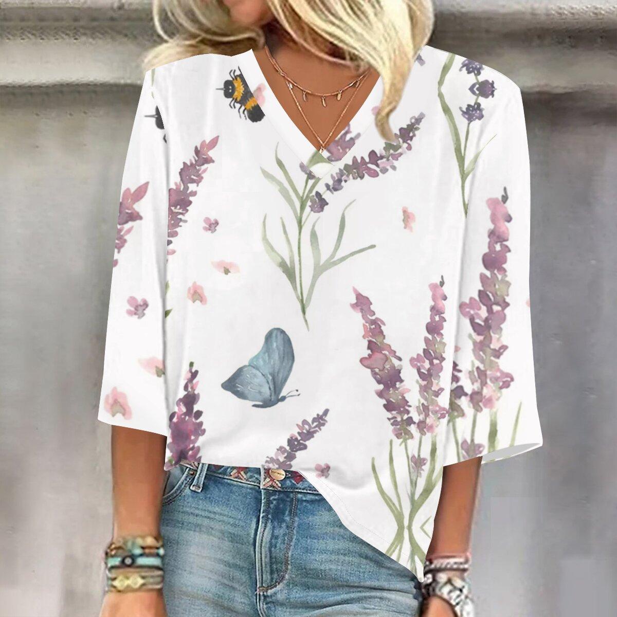 

2023 Весенне-осенний новый модный топ с рукавом 3/4 и принтом