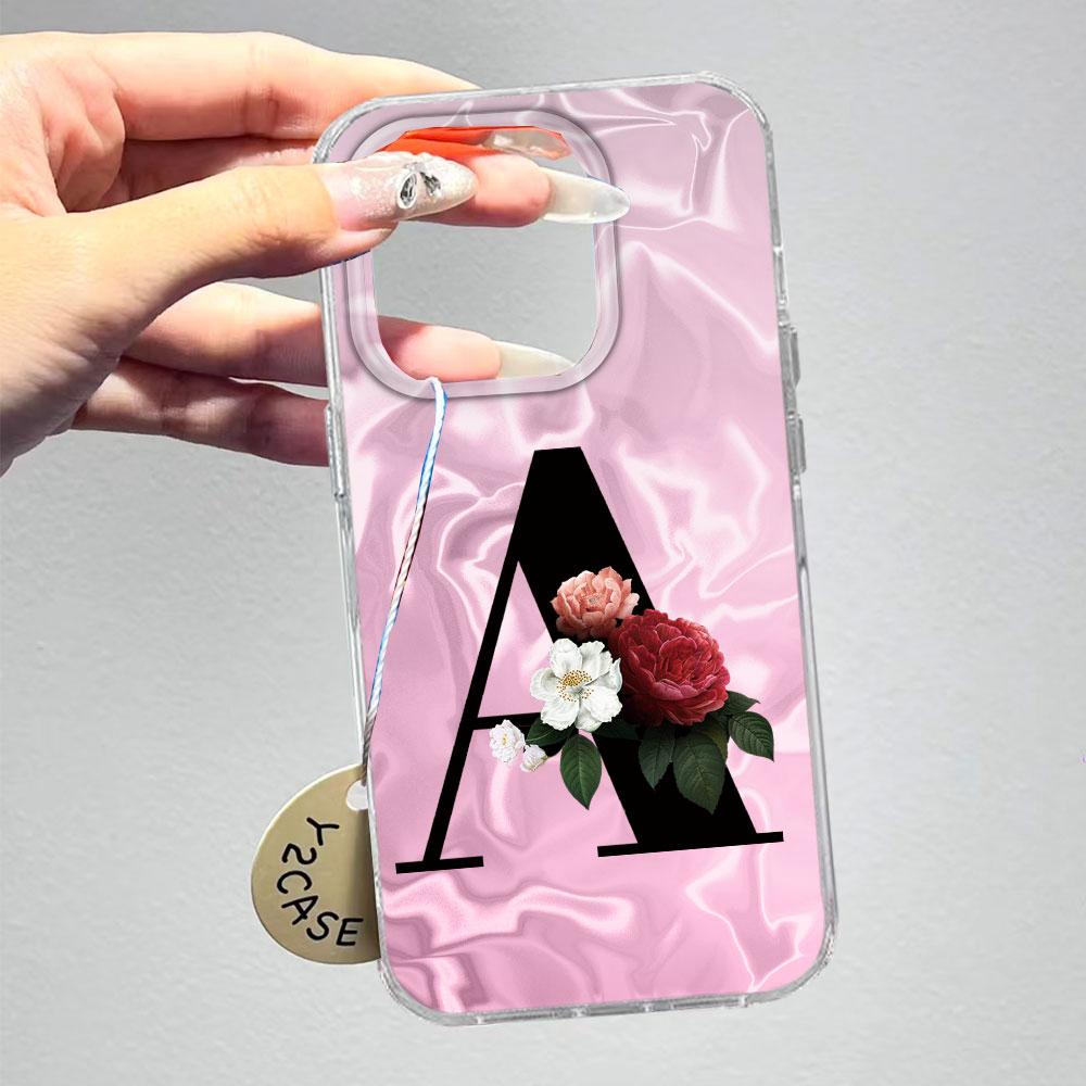 A-Z Black Letter Peony Flower Shockproof Phone Case For Samsung Galaxy A07 A17 A06 A16 A26 A36 A56 A12 A22 Shell Couple Cover