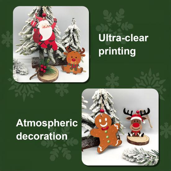 Christmas Wooden Ornaments Vintage Snowman Reindeer Santa Gingerbread Man Christmas Tree Hanging Decoration for Winter Home Decor