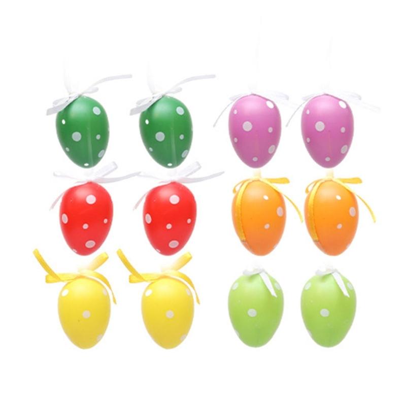 12PCS Plastic Easter Eggs Happy Easter Day Decors with Hangable Lanyards Colorful Eggs for Outdoor Easter Decors