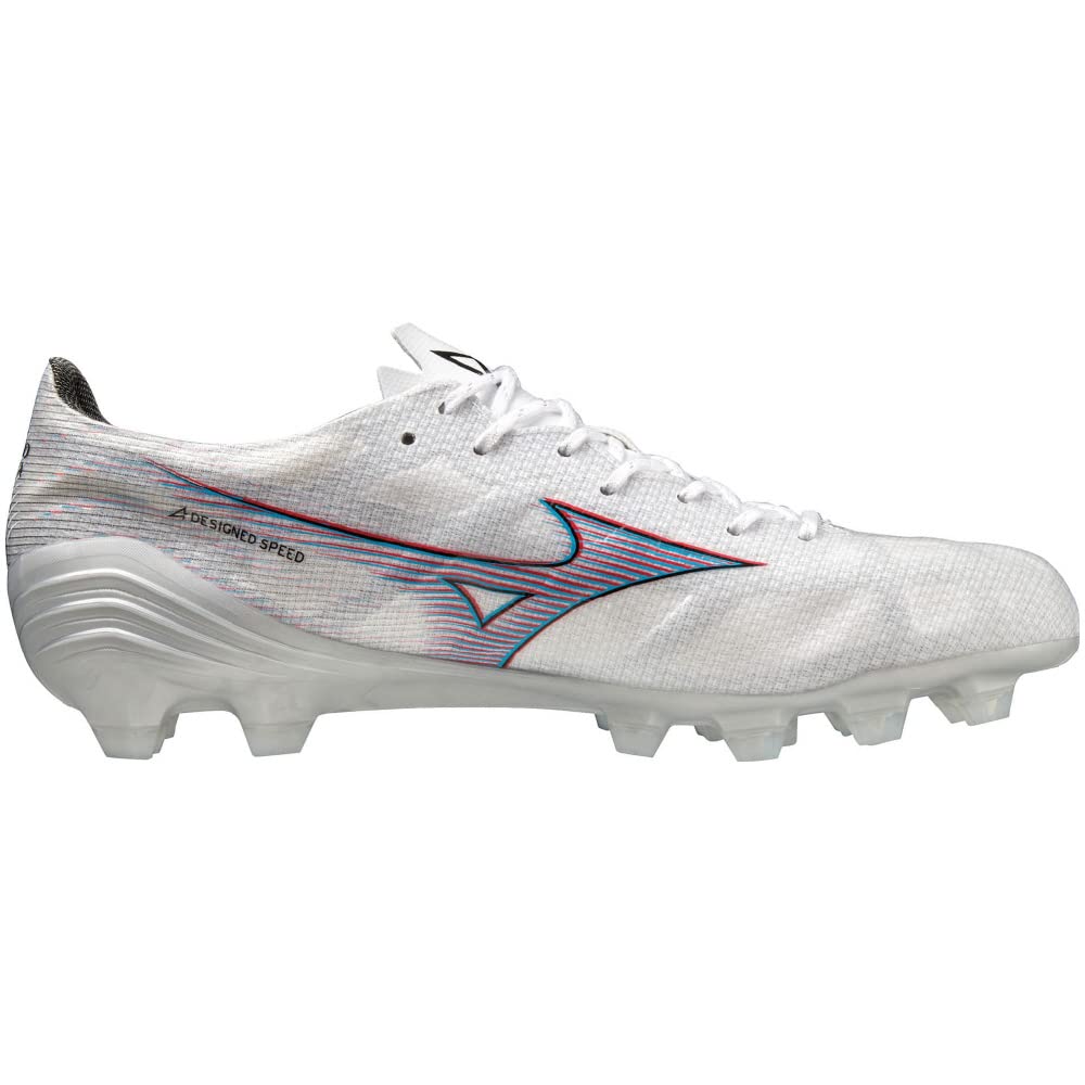 Mizuno Alpha PRO Soccer Size Perfect for Club Activities Cleats, Wide, Lightweight, White/Ignition Red/Blue, 26.0 cm, 2E,