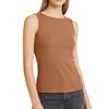 Women Wide Shoulder Padded Tank Top Round Neck Yoga Vest Ribbed Knit Undergarment Basic Layer Sleeveless Sportswear