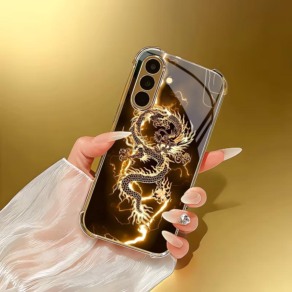 Dragon design electroplated glass phone case suitable for Samsung Galaxy S26 S25 S24 S23 S22 S20 FE/Ultra/Plus anti drop