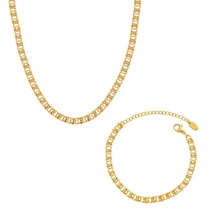 European & American Hip Hop Retro Bracelet & Necklace Set: 18K Gold Titanium Steel Chain, Stainless Steel, Personalized Design