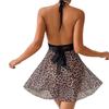 Lace Trim Leopard Print See-Through Patchwork Nightgown