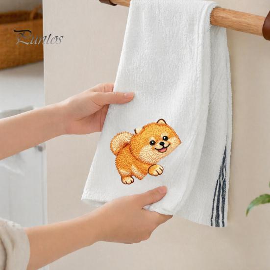 Embroidered Puppy Tea Towel Cute Towel, Corgi Dachshund Kitchen Dish Absorbent Decorative Guest Towels Quick Dry Hand for Dog Lovers Bathroom