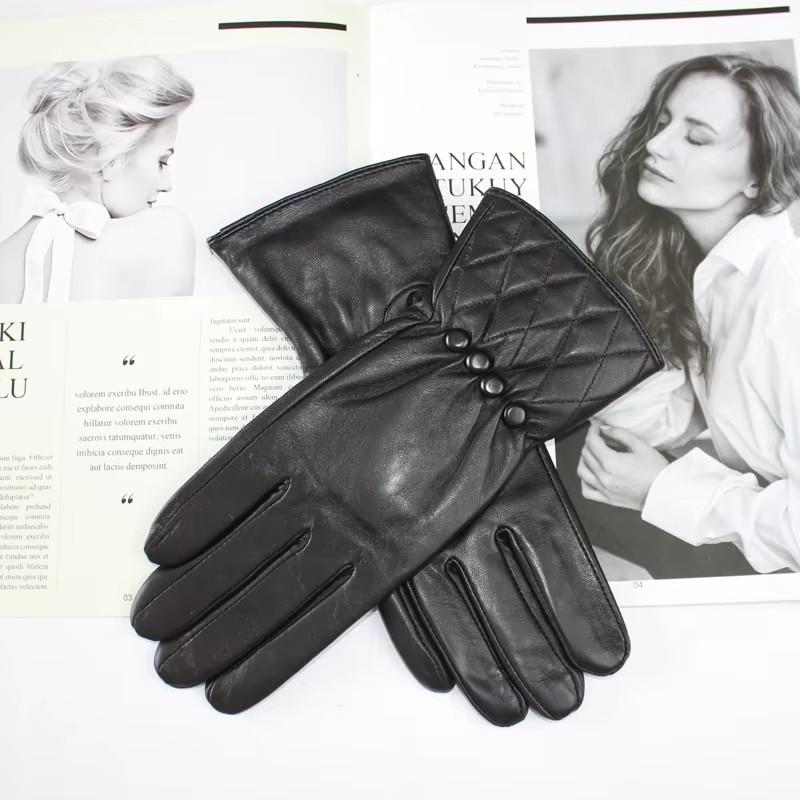 

Женские кожаные перчатки Кожаные перчатки с пуговицами Теплые бархатные внутри Сенсорные для улицы, для велоспорта, для вождения Осень Зима 8 1/2