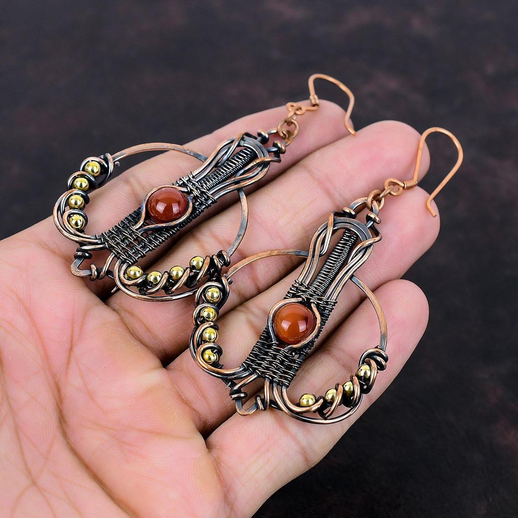 Carnelian Earring Copper Wire Wrapped Earrings Copper Jewelry Handmade Gemstone Earring Unique Earrings For Women Wire Wrap Jewelry For Gift