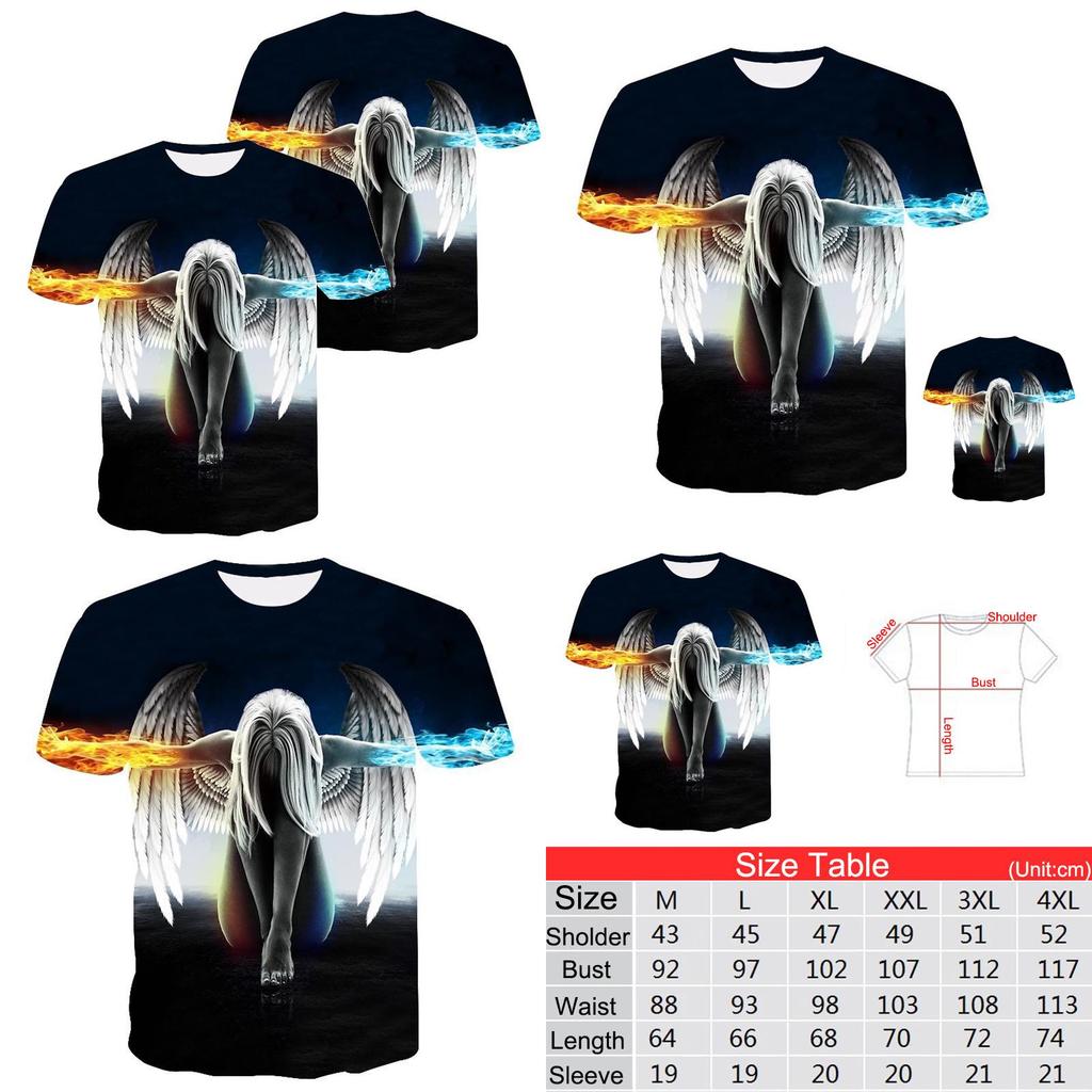 Exquisite Fire Ice Wings Angel Printed 3d T-shirts With Hip Hop Flair For Trendsetters