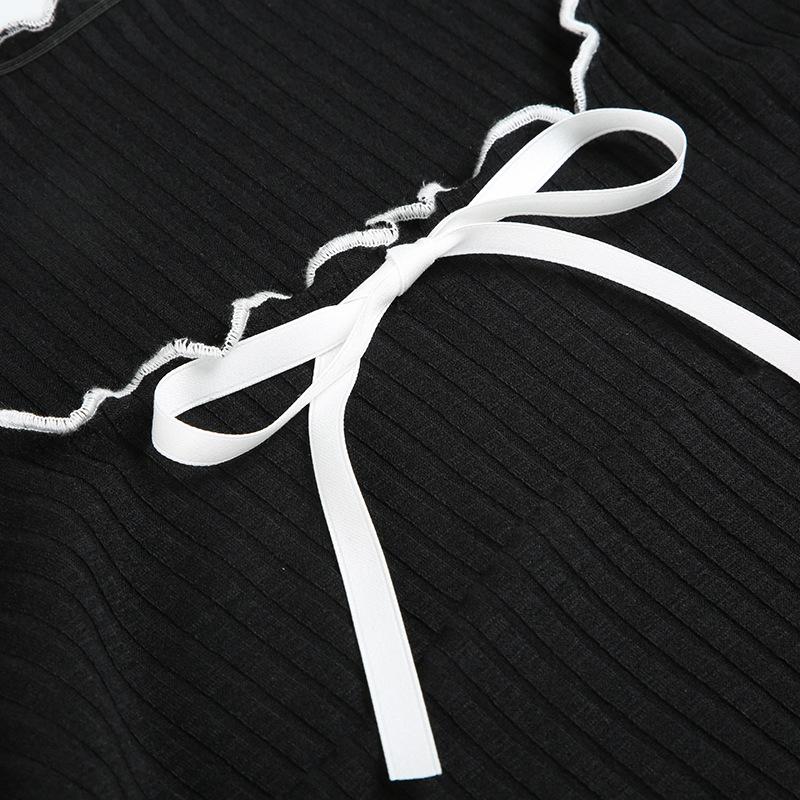 Women's Wavy Bow Sweet Color Contrast Age Reduction Waist Slimming Long Sleeved Dress