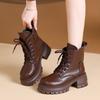 New sub-platform Martin boots women's versatile 2025 locomotive thin boots black autumn and winter single boots lace-up short boots none