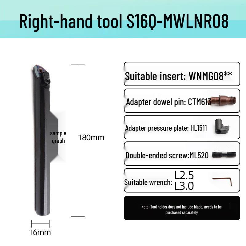 

CNC Tungsten Steel Anti-vibration Boring Bar, Peach-shaped Internal Hole Lathe Tool with MWLNR08 High-Speed Steel.