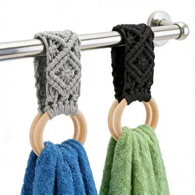 Wooden Ring Macrame Towel Holder Cotton Rope Towel Ring Holder New Wall Towel Rack  Washroom