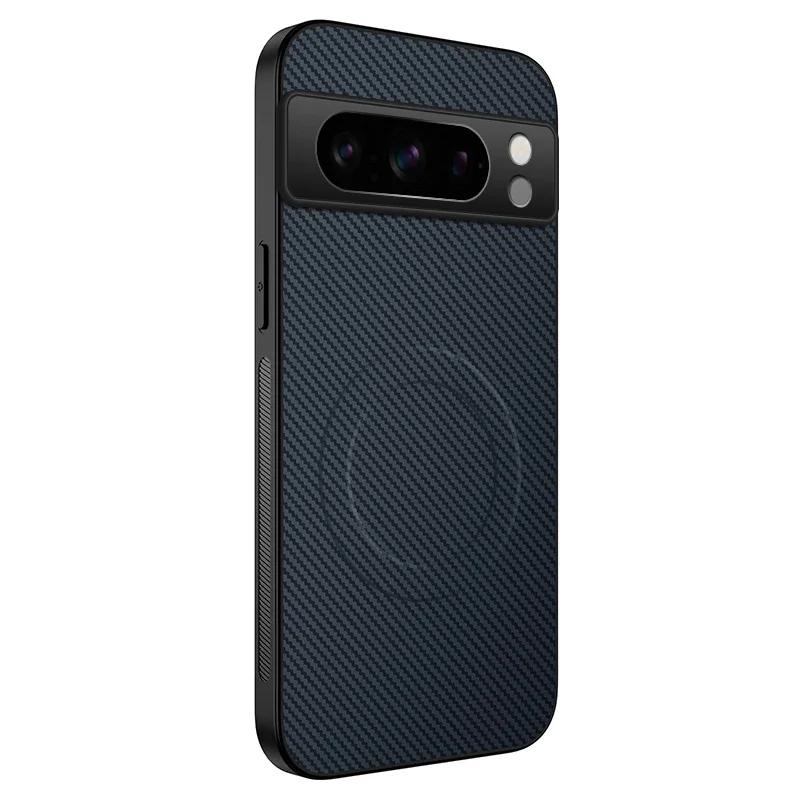 Magnetic Wireless Charging Phone Case For Google Pixel 7 8 Pro 6A Lens Protection Matte Carbon Fiber Pattern Silicone Cover Case