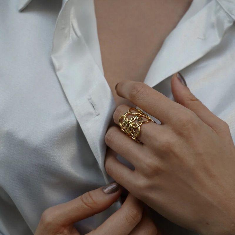 Niche Design Golden Hollow Open Bracelet European and American Light Luxury Irregular Adjustable Bracelet Simple Fashionable Exquisite Ring