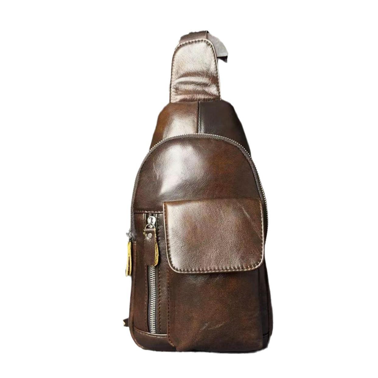 

Натуральная кожа, повседневная модная нагрудная сумка, мужская сумка первого слоя из воловьей кожи, мужская сумка через плечо, мужская нагрудная сумка, нагрудная сумка-мессенджер 31cm*5cm*17cm темно-коричневого