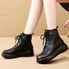 Women's Retro Chunky Sole Martin Boots Soft Leather Lace Up Ankle Boots with Buckle,Plush Lined for Autumn Winter,Round Toe Platform Booties